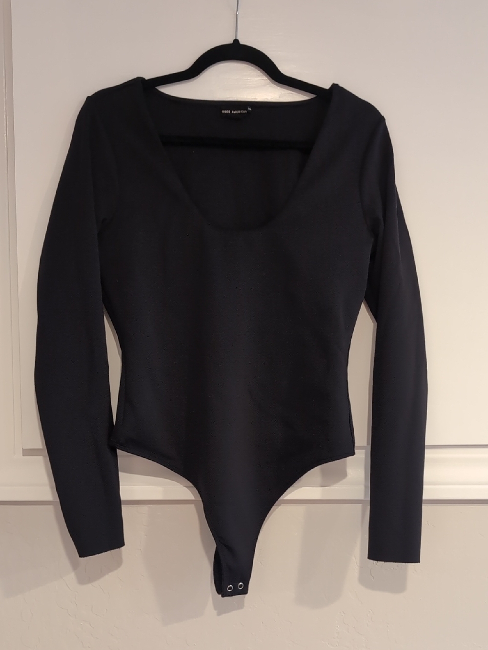 Good American Black Long Sleeve Scoop Neck Bodysuit, Large